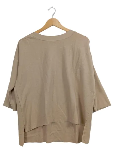 LeComte Pullover Damen Gr. 40 L Beige 3/4 Arm Asymmetrisch Feinstrick Casual