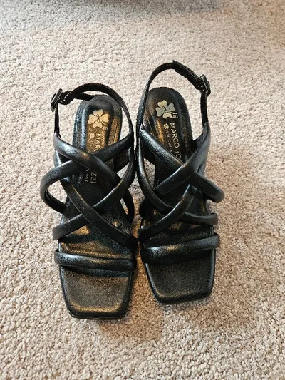 Marco Tozzi Damen Sandaletten Schwarz Gr. 40 Riemchen Kitten Heel Elegant