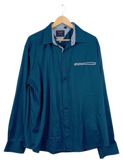 FLEX Herren Business Hemd Langarm Petrol Gr. 2XL Kontrastdetails