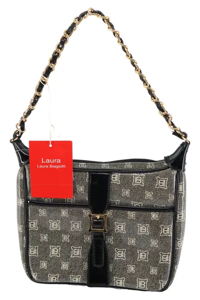 LAURA BIAGIOTTI Henkeltasche Damen Schwarz Elegant Logo-Print Kette 22x17cm