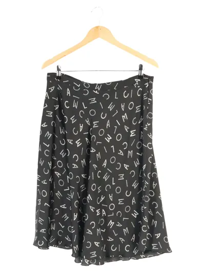 CAMOMILLA Damen A-Linienrock Gr. 46/3XL Schwarz Schriftzug Vintage Midi