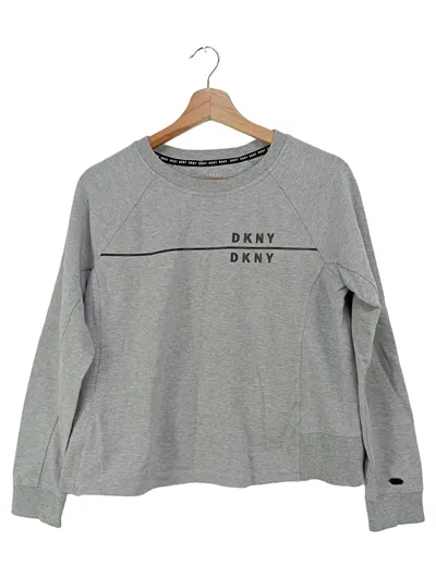 DKNY Damen Sweatshirt Grau Gr. 36/S Baumwolle Streetwear Logo-Print