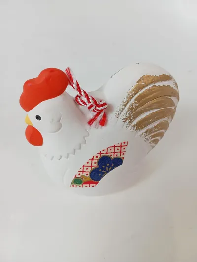 Dekoanhänger Huhn Keramik Weiß Gold Traditionell Festlich Ornament