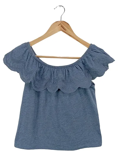 CLEAN RESERVE Damen T-Shirt Gr. 36/S Blau Casual Rüschen Baumwolle