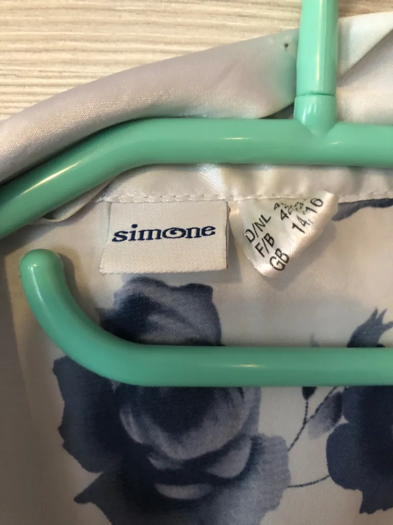 SIMONE Damen Morgenmantel Satin Blumenmuster Weiß Blau Gr. 42/XL 4
