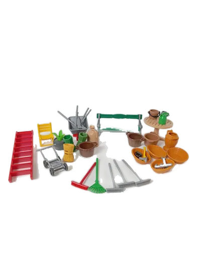 Playmobil Bauset Kinder Garten Zubehör Werkzeug Möbel Leiter Schubkarre Töpfe