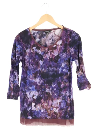 VERA WANG Damen Bluse XS/32 Lila Floral Elegant Casual 3/4-Arm Polyester
