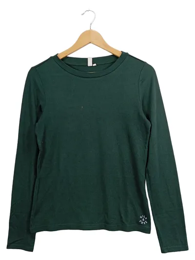 Q/S designed by Langarmshirt Damen Gr. 36/S Grün Rippstrick Schriftzug Freizeit