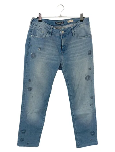 MAVI Damen Jeans Straight Leg W29 Blau Florales Muster Strass