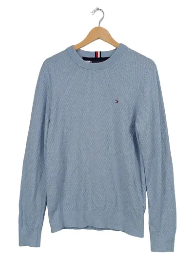 Tommy Hilfiger Pullover Herren Gr. 46/S Blau Baumwolle Strick Rundhals Logo
