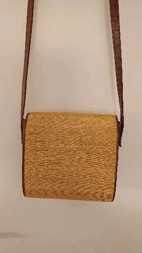 Etienne Aigner Umhängetasche Stroh Kroko-Leder Beige Braun Vintage Damen