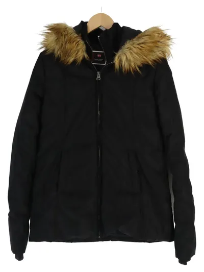 MARIE LUND Damen Winterjacke Schwarz Einheitsgröße Kapuze Fellbesatz Gesteppt