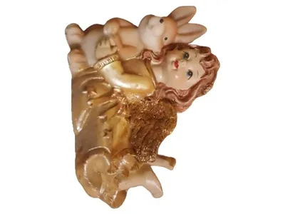 AMSEL Engel mit Hase Porzellan Dekofigur Weihnachten Beige 8cm Glitzer
