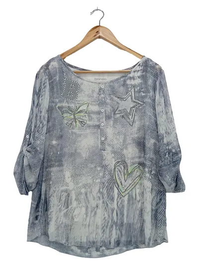 BIANCA Bluse Damen Grau 48/XXL Bohemian Vintage Streetwear