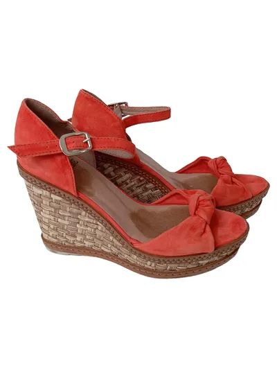 MADELEINE Plateausandalen Damen Gr. 39 Rot Elegant Keilabsatz Schleife
