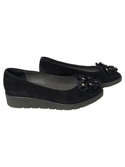 PETER KAISER Ballerinas Damen Gr. 38 Schwarz Elegant Strass Blumen Applikation