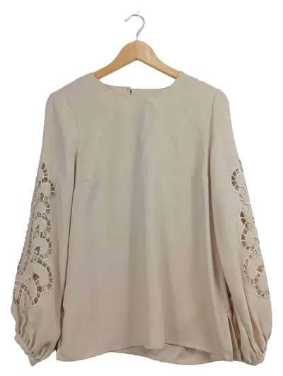 Alba Moda Damen Bluse Gr. 40 Beige Spitzenärmel Elegant Langarm