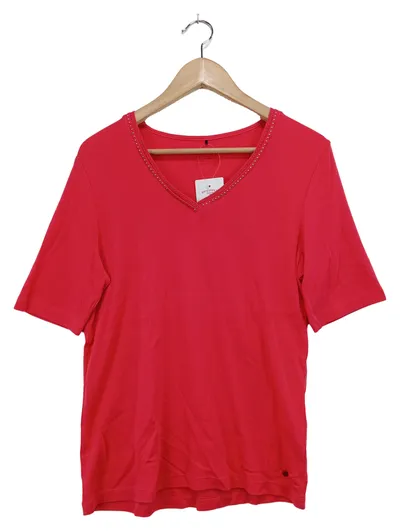 OLSEN Damen T-Shirt Gr. 42/L Rot Klassisch Casual V-Ausschnitt Strass