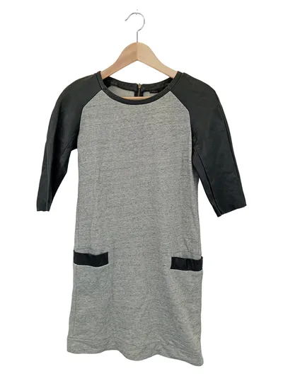 MAJE Blusenkleid Damen 36/S Grau Streetwear Baumwolle Kunstleder