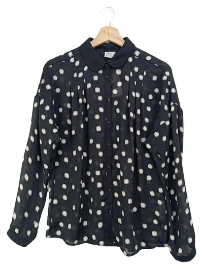 Esprit Damen Bluse 34/XS Schwarz Punkte Klassisch Modisch Langarm