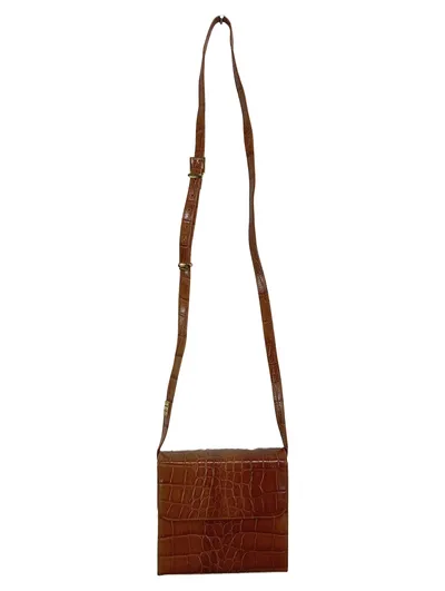 ROLF DEY Damen Umhängetasche Braun Leder Vintage Elegant Kroko-Optik 17x15cm