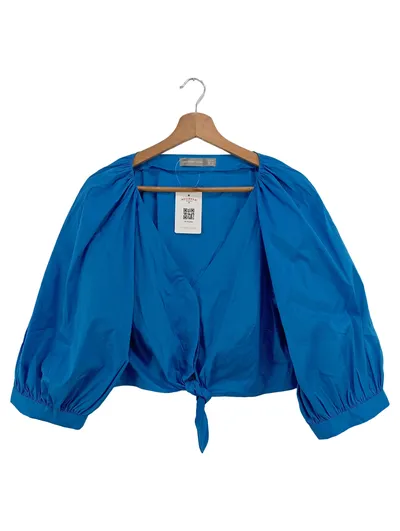 HALLHUBER DONNA Bluse Damen 42/L Blau Elegant Klassisch 3/4 Arm Wickeloptik