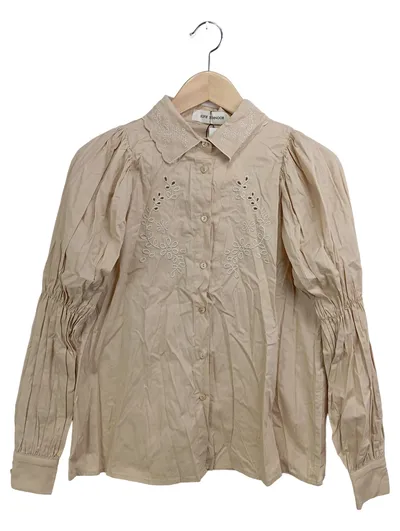 Sofie Schnoor Bluse Damen 34/XS Beige Elegant Vintage Stickerei Lochmuster