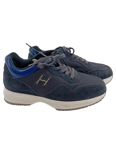 HOGAN Kinder Schnürschuhe Gr. 34 Blau Wildleder Textil Sneaker