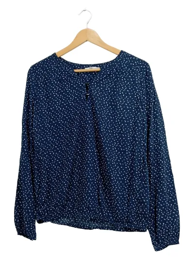 edc by Esprit Damen Bluse Langarm Gr. 34/XS Blau Gepunktet Viskose