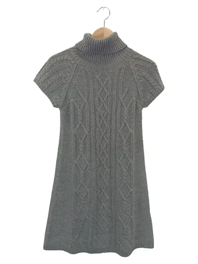 ANN CHRISTINE Damen Pullover Grau 36/S Zopfstrickmuster Rollkragen Kurzarm