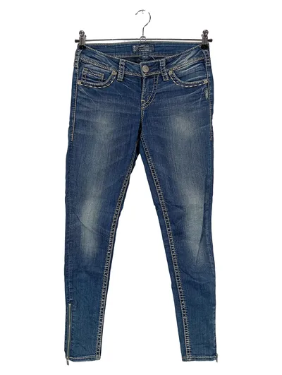 SILVER JEANS Damen Skinny Fit Jeans W26/34 Blau Reißverschluss Denim