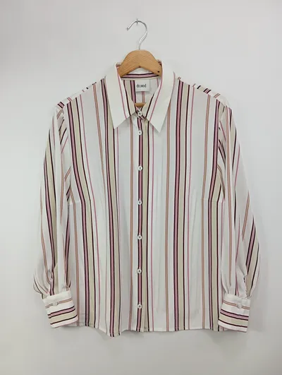 DEL MOD Damen Bluse 42/L Weiß Gestreift Langarm Business Klassisch