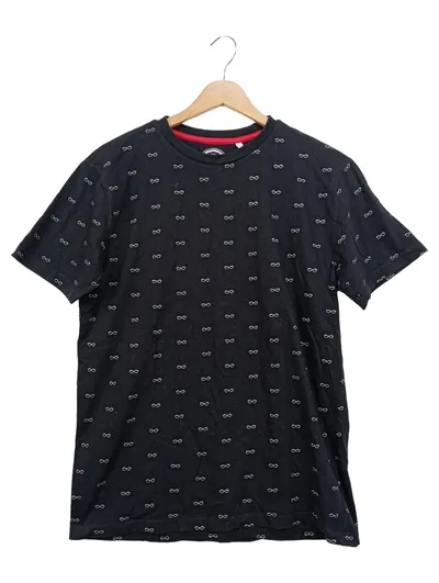 DENIM & FLOWER Herren T-Shirt Gr. 46/S Schwarz Grafisch Streetwear Baumwolle