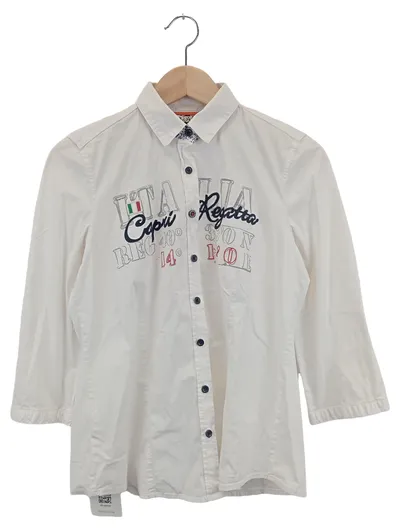 GAASTRA Damen Bluse Gr. 38/M Weiß Preppy Maritim Schriftzug 3/4 Arm