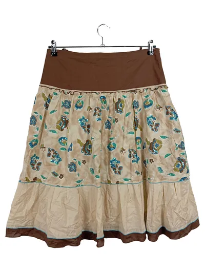 Lady M Damen Rock Gr. 42 Blumenmuster Boho Pailletten Beige Braun