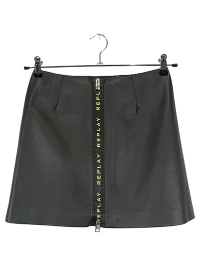 REPLAY Damen Lederrock Kunstleder Minirock Schwarz Gr. 34/XS Streetwear