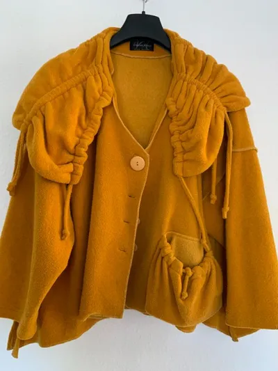 Vincenzo Allocca Damen Strickjacke L Gelb Kapuze Strukturmuster Freizeit