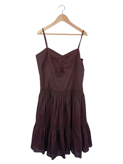 AYGILLS Sommerkleid Damen Gr. 44/L Braun Bohemian Midi Baumwolle