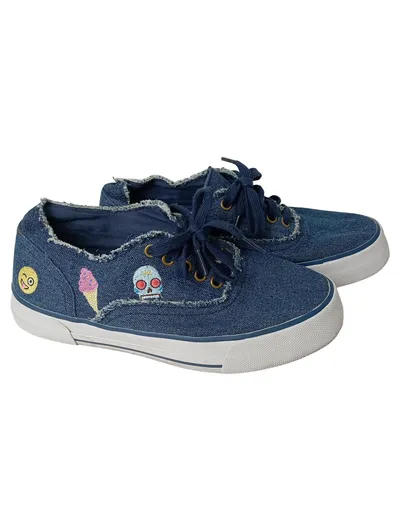 MARCO TOZZI Damen Sneaker low Gr. 39 Blau Denim Stickerei Fransen Freizeitschuh