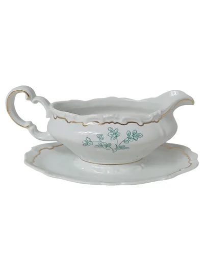 Weimarer Porzellan Sauciere Elegant Weiß Florales Muster Soßenkanne