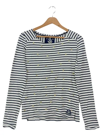 SUPERDRY Damen Langarmshirt 34/XS Blau Gestreift Maritim Sterne