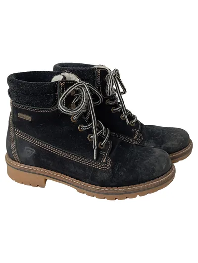 Tamaris Damen Stiefel Gr. 38 Schwarz Schnürboots Outdoor Casual