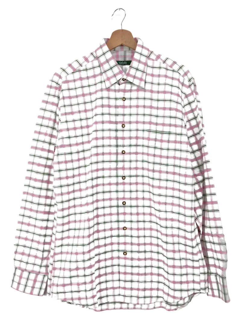 Arido Damen Bluse Gr. 40/M Kariert Weiß Rosa Grün 100% Baumwolle 1