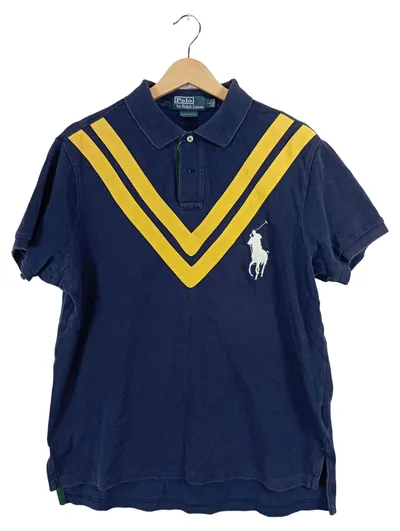 Polo Ralph Lauren Poloshirt Herren Gr. L Blau Gelb Big Pony Custom Fit
