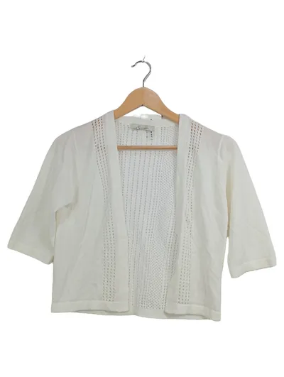 Peacocks Damen Strickjacke Bolero Gr. 36/S Weiß Lochmuster Baumwolle