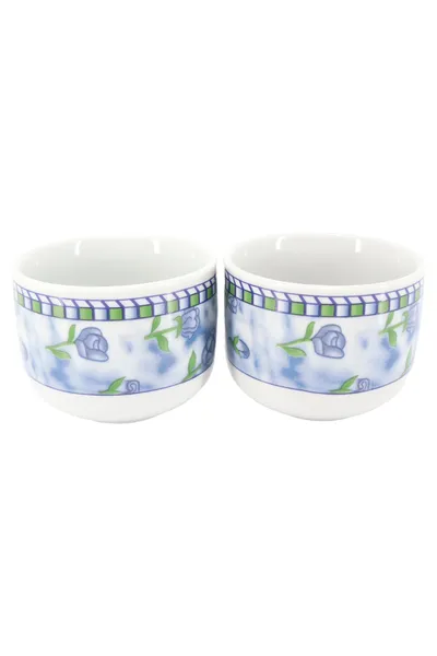 LUCIANO Müslischalen 2er Set Blau Blumenmuster Retro Keramik Schalen