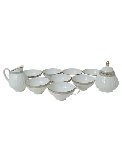 Eschenbach Kaffeeservice Porzellan Weiß Elegant Geometrisch 7 Gedecke