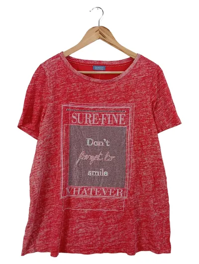 SAMOON Damen T-Shirt Rot Meliert Einheitsgröße Casual Schriftzug