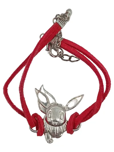 Pokémon Evoli Armband Rot Silber Metall Wildleder 18cm Anime Fan