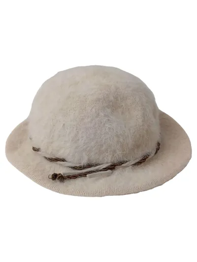 CAPO Damen Hut Beige UNI Vintage Elegant Wollhut